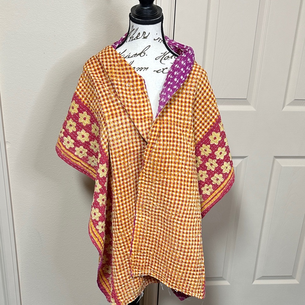 Vibrant Pink and Orange Reversible Kantha Women's Scarf - Picture 2 of 2